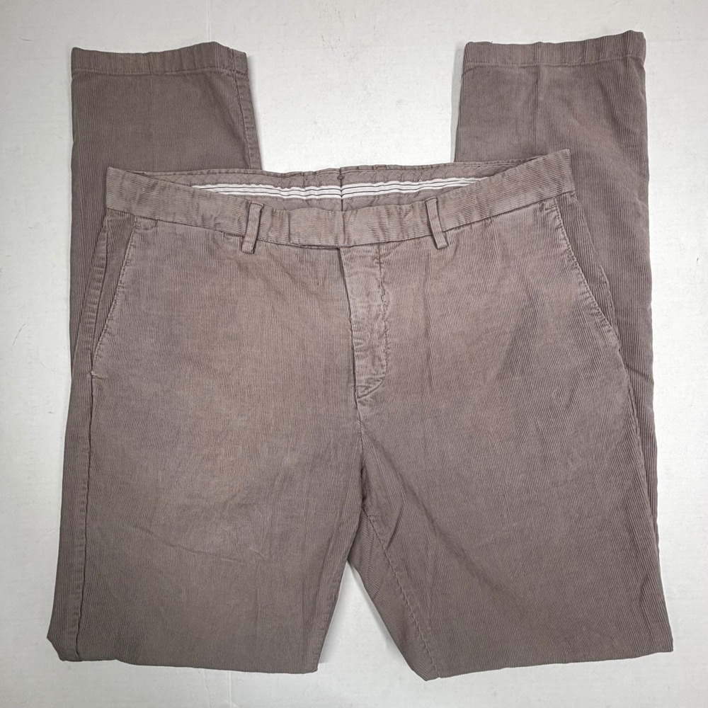 REISS Ecru Stadium Slim Fit Corduroy Trousers Pants Mens 36 35X32 Gray Cotton EC